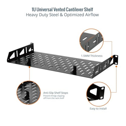 Tecmojo 1U Rack Shelf,19 inch Rack Shelf 8 inch Depth,Rack Mount Shelf with Anti-Slip Stops,Server Rack Shelf and Network Shelf for 19 in Equipments, 55lbs Capacity of Vented 1U Shelf,No Lip(2 Pack) - size: 8 in/2pack