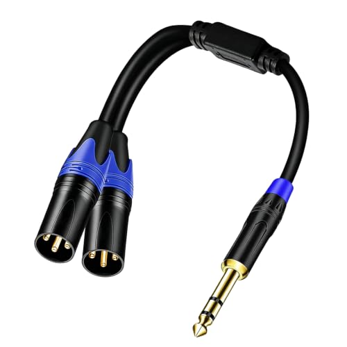 1/4" TRS to Dual XLR Male Y Splitter Cable, 6.35mm Quarter inch Stereo to 2 XLR Male Breakout Microphone Cable Cord (1.5 FT - size: 1/4 Inch TRS to Dual XLR Male - 1.2 FT