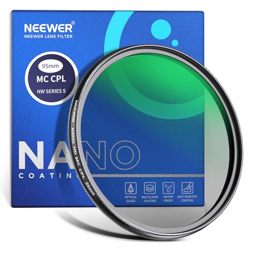 Neewer 95mm Polarizing Filter, 24 Layer Multi Resistant Nano Coated MC CPL Circular Polarising Filter, HD Optical Glass Polarizer/Ultra Slim/Reduce Reflection/Enhance Contrast/Reduce Glare - size: 95mm
