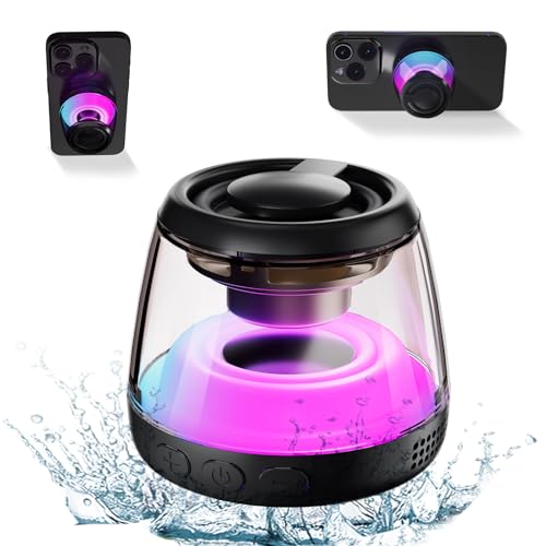Magnetic Bluetooth Speaker,Induction Phone Stand,RGB Light Black | 5W magnetic Bluetooth speaker with phone stand, RGB lights, IPX5 protection, TF card playback and a portable lanyard. - color: Black-1PCS