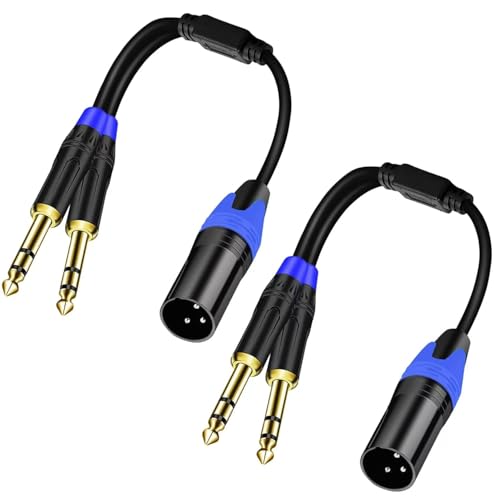 6.35mm Dual TRS to XLR Male Cable for Microphone, Mixer, Amplifier, (2 PACK-11.8 inch), Dual1/4 TRS to XLR Audio Cable, Y Splitter Patch Cord, 3-Pinxlr to Dual 1/4 Male Converter Adapter Cable - style: 2PACK-11.8inch-Male