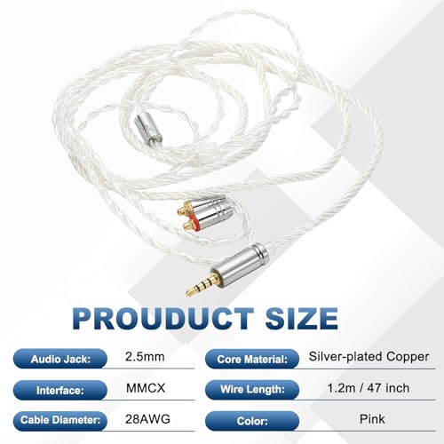 PATIKIL IEM Earphone Cable 1.2M Long High Silver-Plated Silver (2.5mm MMCX) - color: Silver, size: 2.5mm