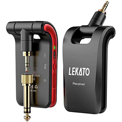 LEKATO Wireless Guitar System 2.4GHz Rechargeable Audio Wireless Transmitter Receiver 6 Channels for Guitar Bass Electric Instruments, Stereo and Mono 1/4” & 1/8” 2 in 1 Plugs,Black(WS-60) - color: black