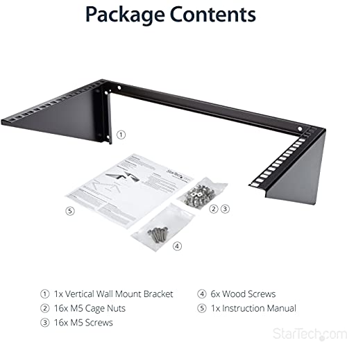 StarTech 6U Vertical Wall-Mount Patch Panel Rack, 19in, TAA (RK619WALLV) | Open-frame steel vertical mounting bracket for networking and data equipment, EIA-310, Includes cage screws and nuts - size: 6U