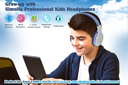 SIMOLIO 2Pack Wireless Kids Headphones with Share Port & Mic, Bluetooth 6.0 | 75/85/94dB Volume Limit for Toddler Teens, Durable & Foldable Over-Ear Headsets for iPad Tablet School Airplane, Travel Case - color: Mint & Grey