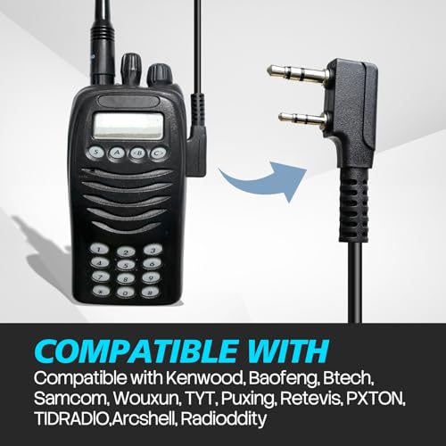 WODASEN Two Way Radio Earpiece with PTT Mic Walkie Talkie Headset 2-Pin Plug (K-370)