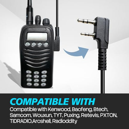 WODASEN Two Way Radio Earpiece with PTT Mic Walkie Talkie Headset 2-Pin Plug (K-370)