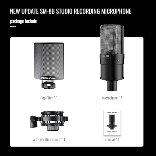TAKSTAR SM-8B II Studio Condenser Mic with 16mm Diaphragm & Shock Mount | 20Hz-20kHz Response, -36dB Sensitivity, Cardioid Pattern, Shock Mount & POP Filter Included, Requires 48V Phantom Power