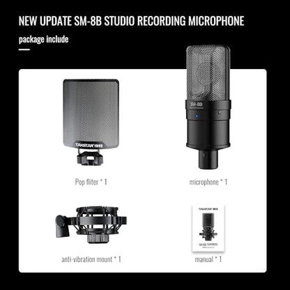 TAKSTAR SM-8B II Studio Condenser Mic with 16mm Diaphragm & Shock Mount | 20Hz-20kHz Response, -36dB Sensitivity, Cardioid Pattern, Shock Mount & POP Filter Included, Requires 48V Phantom Power