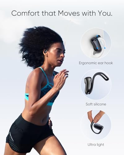 Open Ear Headphones, Running Headphones for Workout, Black | 0.28oz Next-Gen Bluetooth 5.4 Air Conduction Wireless Earbuds w/Extra Bass, 48H Playtime, 3 EQ Modes, ENC Mic, IPX5 - color: Black
