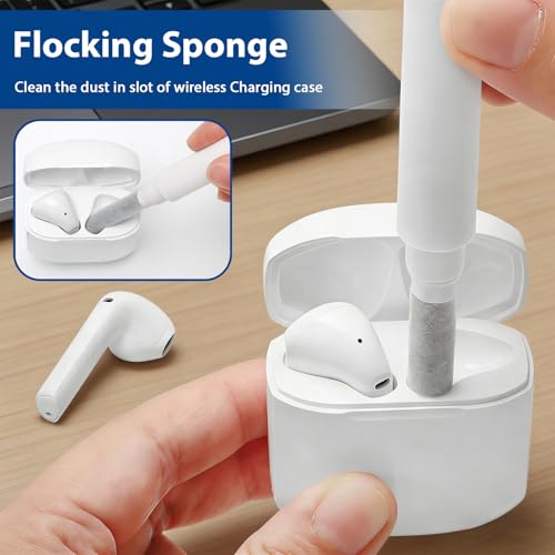Multi-Function Cleaning Pen Kit for AirPods 1, 2, 3 & Pro, Earbud Cleaning Tool with Soft Brush & Flocking Sponge for Bluetooth Headphones Case -White