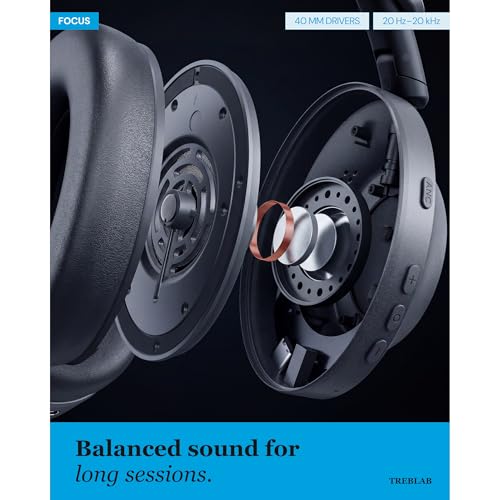 TREBLAB Z7-Pro Noise Cancelling Over Ear Headphones Wireless Bluetooth | Hybrid ANC -30dB, 38H Battery, Transparency Mode, Foldable with Case, Multipoint BT 5.3, Gaming Mode 65ms, USB-C, AUX