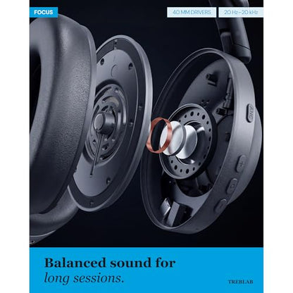 TREBLAB Z7-Pro Noise Cancelling Over Ear Headphones Wireless Bluetooth | Hybrid ANC -30dB, 38H Battery, Transparency Mode, Foldable with Case, Multipoint BT 5.3, Gaming Mode 65ms, USB-C, AUX