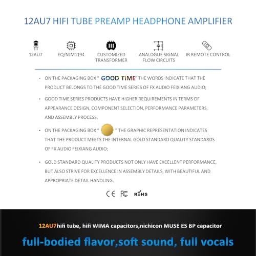 FX-Audio- TUBE-05 HiFi Vacuum 12AU7/ECC82 Tube Headphone amp Bass Treble EQ Preamp, for 30-600Ω Headphone, with Remote Control