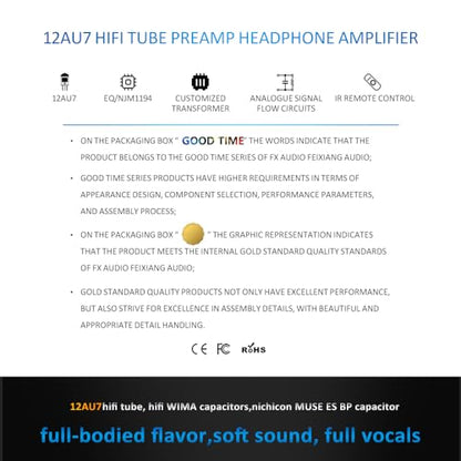 FX-Audio- TUBE-05 HiFi Vacuum 12AU7/ECC82 Tube Headphone amp Bass Treble EQ Preamp, for 30-600Ω Headphone, with Remote Control