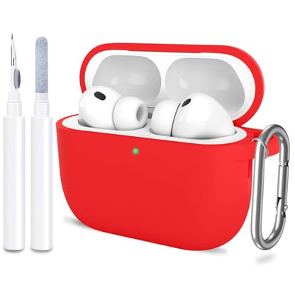 for AirPods Pro 3 Case Cover, Protective Soft Silicone with Keychain Cleaning Pen for Women Men for Apple AirPods Pro 3rd Generation Case(2025), Front LED Visible, Red - color: C-Red