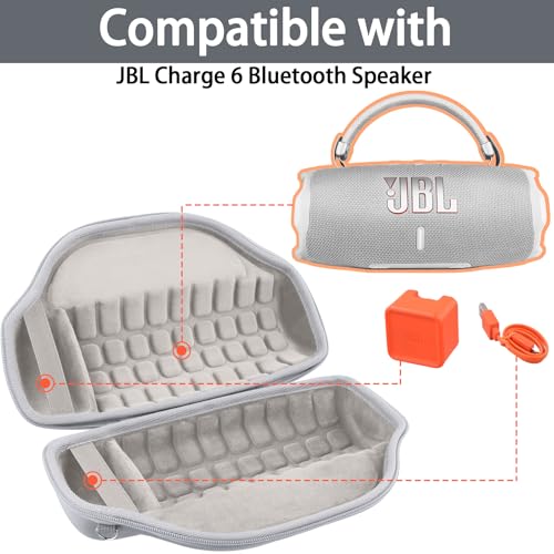 co2CREA Case for JBL Charge 6 Portable Bluetooth Speaker, White | High-Density Foam Padding, Reinforced Handle, Detachable Shoulder Strap, Compact Lightweight Design, Dust Protection - color: White Case