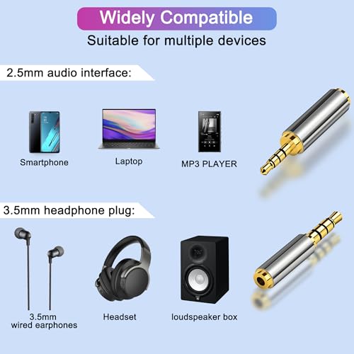 2.5mm Male to 3.5mm Female Adapter 2 Pack Gold Plated Jack Stereo Full Metal Connector Converter for Smartphones, Headphone, Mic, Tablets (1 Pair) - style: 1 pair