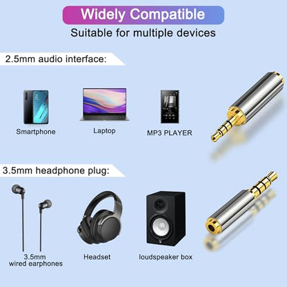 2.5mm Male to 3.5mm Female Adapter 2 Pack Gold Plated Jack Stereo Full Metal Connector Converter for Smartphones, Headphone, Mic, Tablets (1 Pair) - style: 1 pair
