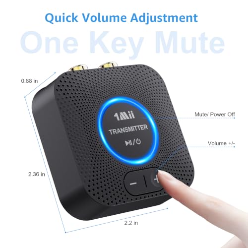 1Mii 2.4 GHz (1 TX+2 RX) Wireless Audio Transmitter Receiver Set for TV, 25ms Low Latency RCA AUX Wireless Audio Adapter Kit for Projector/PC/Home Stereo/Powered Speaker/Amplifier/Soundbar