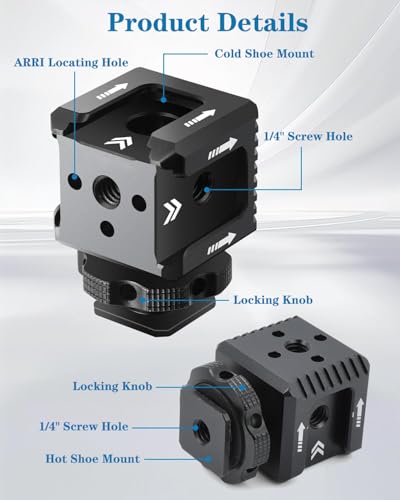Triple Cold Shoe Mount with 1/4"-20 Thread 3 Port Cold Shoe Mount for Microphone LED Flash Light Monitor