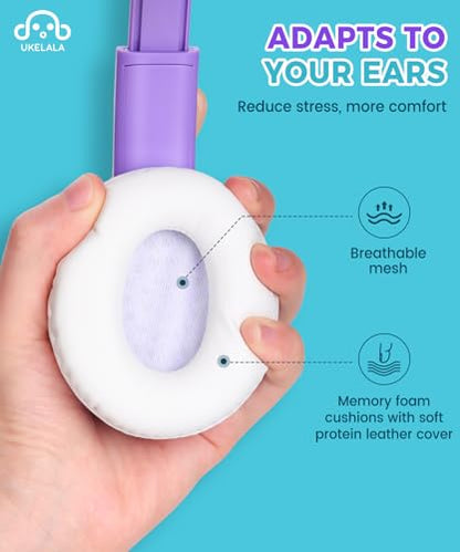 UKELALA C3 Kids Headphones Wired, On-Ear Wired Head Phones for Boys Girls with 3.5mm Jack, Foldable, Adjustable Headband, Child Headphone for School Home Airplane Tablet Purple - color: Purple