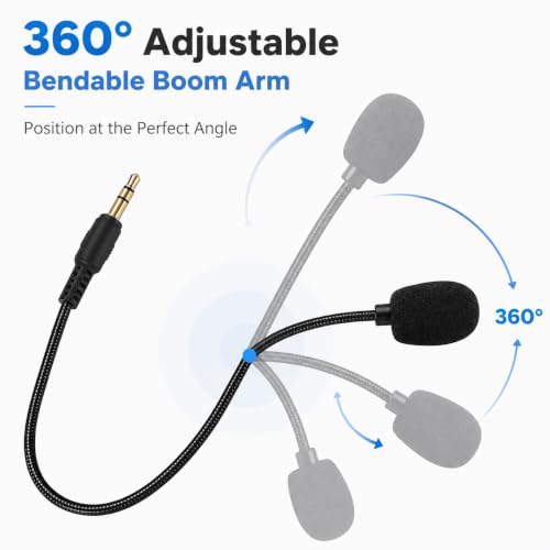 Headset Microphone, 3.5mm Plug, Adjustable 360 Degrees Bendable Jack, Black, for Gaming Headsets, Mic Headsets Accessories