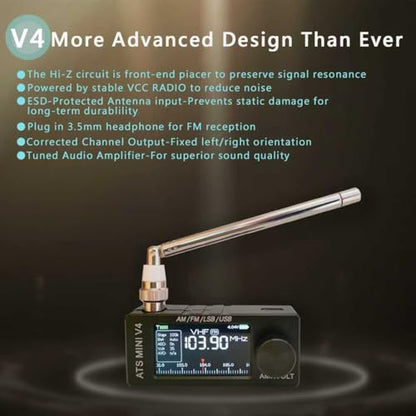 Upgraded ATS MINI V4B Radios with Exquisite Metal Shell, SI4732 Pocket Shortwave Radio, Portable AM/FM/LSB/USB Full Band Receiver, with Built-in Headphone Amplifier, Speaker and Hi-Z - style: Metal Shell Style