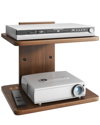 Floating TV Projector Shelf Wall Mount - 2 Tier Wooden Shelf, Walnut Brown | Home Decor, Cable Management, DVD Player, Router, Game Console, Cable Box, Play Station, Holds Up to 22lbs per Shelf - size: 2-Tier Shelf