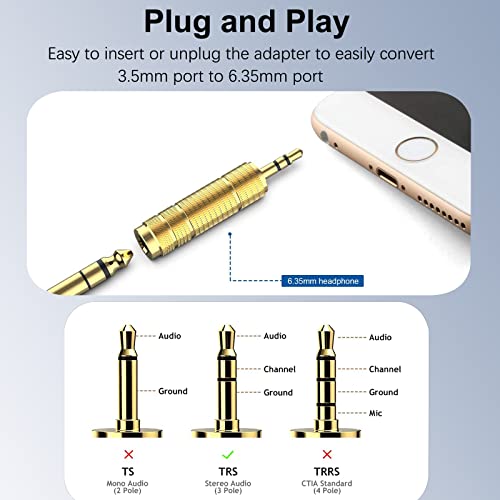 3.5mm Male to 6.35mm Female Headphone Adapter, TRS 1/8 Inch Plug to 1/4 Inch Jack Stereo Audio Adapter for Amplifiers, Guitar, Home Theater Devices, Laptop, Headphones etc