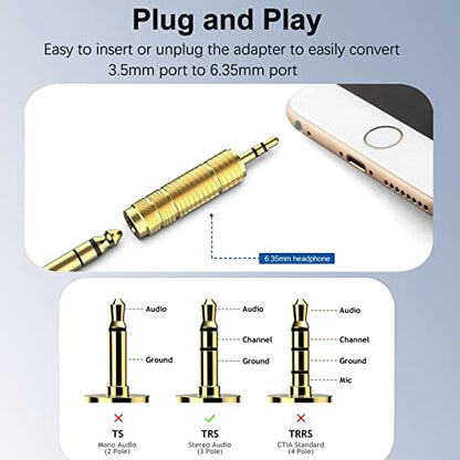 3.5mm Male to 6.35mm Female Headphone Adapter, TRS 1/8 Inch Plug to 1/4 Inch Jack Stereo Audio Adapter for Amplifiers, Guitar, Home Theater Devices, Laptop, Headphones etc