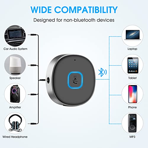 Bluetooth Receiver, LAICOMEIN Portable 3.5mm Aux Car Adapter, Bluetooth Wireless Audio Receiver for Car/Home Stereo/Wired Headphones/Speaker, 16H Battery Life
