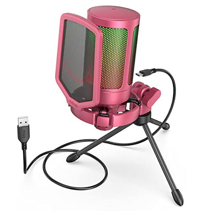 FIFINE USB Microphone and White Mic,AmpliGame PC Gaming Streaming RGB Microphone Compatible with Computer/PS4/PS5, for Podcasts, TikTok, Game Chat, Home Use-Red/White (A6R+A6W)