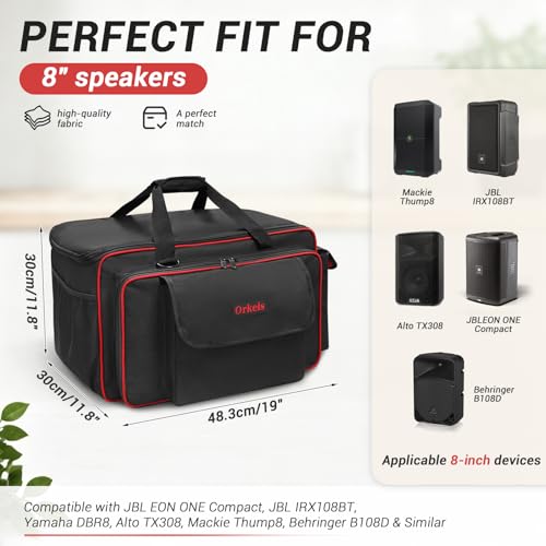 ORKELS Portable Speaker Bag 8Inch for EON Series Speakers, Water-Resistant, Padded, Durable Carry Case with Shoulder Strap (8'' Speaker: EON Compact, IRX108BT) - size: For 8'' Speaker