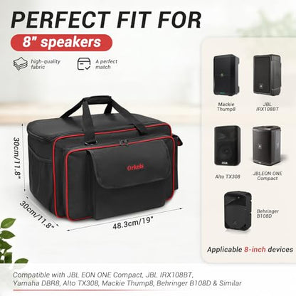 ORKELS Portable Speaker Bag 8Inch for EON Series Speakers, Water-Resistant, Padded, Durable Carry Case with Shoulder Strap (8'' Speaker: EON Compact, IRX108BT) - size: For 8'' Speaker