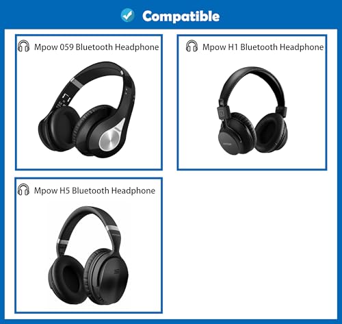 Breathable&Durable Earpads Cushion Replacement Compatible with Mpow 059 / H1 / H5 Bluetooth Headphones Ear Pads with Mesh Fabric and Memory Foam