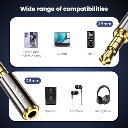MOSWAG 3.5mm Male to 2.5mm Female Audio Headphone Adapter, 1/8'' Male to 2.5mm Female Stereo Audio Connector Gold Plated Compatible with iPhone, iPod, MP3 Player, CD Player, Earphone 2Pack