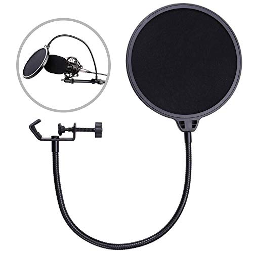 Microphone Pop Filter - ATM-01 Studio Microphone Pop Filter For Blue Yeti and other Microphone Dual Layered Wind Pop Screen - Flexible 360° Gooseneck Clip Stabilizing Arm by ATNY