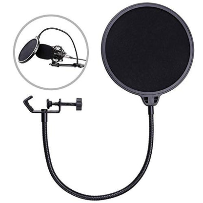 Microphone Pop Filter - ATM-01 Studio Microphone Pop Filter For Blue Yeti and other Microphone Dual Layered Wind Pop Screen - Flexible 360° Gooseneck Clip Stabilizing Arm by ATNY