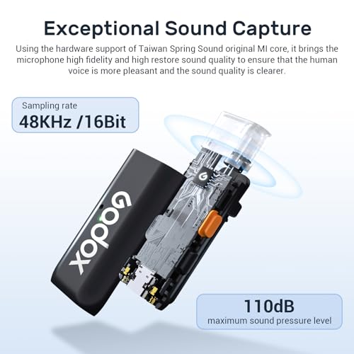 GODOX WES1 Kit1 Lightning Wireless Microphone | MFi Certified Plug & Play, 7g Ultralight, Noise Cancelling, 656ft Range, For iPhone iPad Vlog Live Stream
