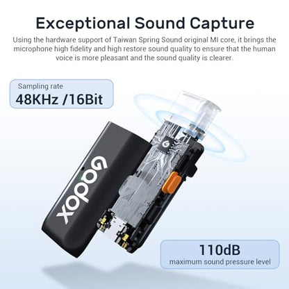 GODOX WES1 Kit1 Lightning Wireless Microphone | MFi Certified Plug & Play, 7g Ultralight, Noise Cancelling, 656ft Range, For iPhone iPad Vlog Live Stream