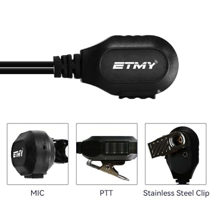 ETMY G Shape Earhook Headset with Mic - 2 Pack, 2 Pin Earpiece Compatible with Motorola Walkie Talkies CP200D CP185 CP200 CLS1410 CLS1110 BPR40 BPR40D RDU4100 RMU2040 and More Radios