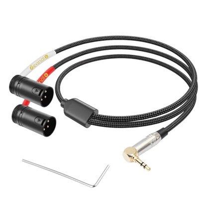 Right-Angle 1/8" inch to Dual Rotatable Right-Angle XLR Cable, 3.5mm to Adjustable-Angle Low-Profile XLR Male Microphone Adapter Connector, 3 FT