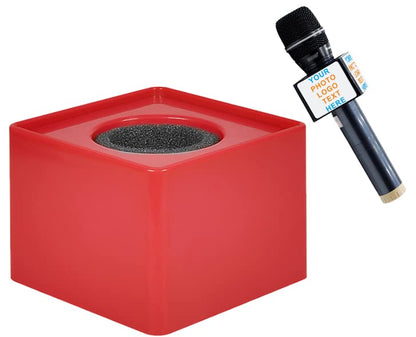Custom Microphone Logo Live Equipment Box Cube Triangle Interview Box Karaoke mic Flags (red Square) - color: red trapezoid