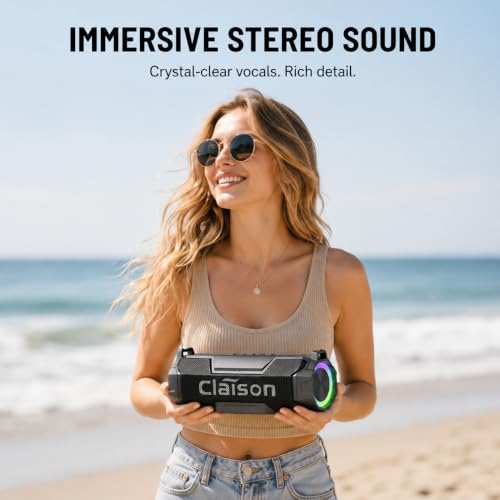 Portable Bluetooth Speaker, Bluetooth 6.0, Hi-Res Audio, IPX7 Waterproof, Deep Bass Stereo Sound, RGB Light, 24H Playtime, for Home, Party, Outdoor, Camping, Beach, Gift for Men Women Teens