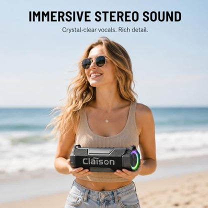 Portable Bluetooth Speaker, Bluetooth 6.0, Hi-Res Audio, IPX7 Waterproof, Deep Bass Stereo Sound, RGB Light, 24H Playtime, for Home, Party, Outdoor, Camping, Beach, Gift for Men Women Teens