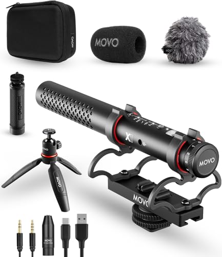 Movo X1 Supercardioid Shotgun Microphone - 3.5mm/XLR/USB-C Camera Mic for DSLR, Smartphones, and Computers - Professional Boom Microphone with Advanced Audio Controls, Tripod, and Accessories