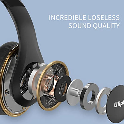 Uliptz Bluetooth Headphones Over Ear, Wireless HiFi Stereo Foldable Headset | 65H Playtime, Bluetooth 6.0, 6 EQ Modes, Built-in Mic, Deep Bass Stereo, Lightweight Design for Home, Office, Travel & PC - color: Black