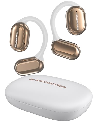 Monster Open Free AC100 Open Ear Headphones, Bluetooth 5.3 Wireless Headphones with Earhooks,Immersive Stereo Sound by Dual Large Driver, Clear Talk, 30H Playtime,Waterproof Earbuds for Running, White