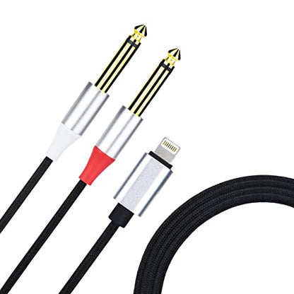 Lightning to Dual 6.35mm Mono Stereo Y-Cable Splitter Lightning to Dual 1/4 inch Audio Cable Compatible for iPhone14/13/12/11/X/XS/XR/8/7/iPad,Amplifier, Speaker, Headphone, Mixing Console